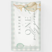 Een Gekke Goose Gingham Neutral 1st Birthday Banne Spandoek (Verticaal)