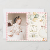 Een Gekke Goose Gingham Pink 1e verjaardag foto Kaart (Voorkant)