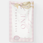 Een Gekke Goose Gingham Roze Meisje 1e Verjaardag Spandoek (Verticaal)