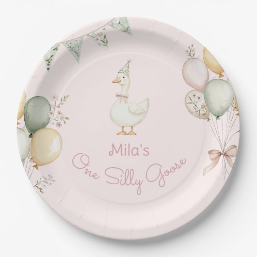 Een Gekke Goose Girl 1e verjaardag Papieren Bordje (Voorkant)