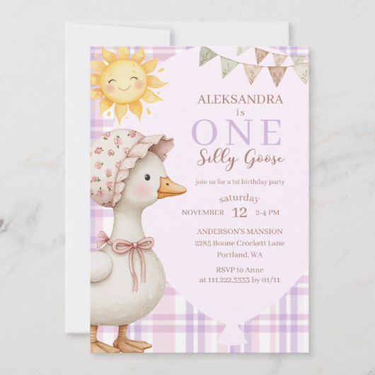 Een Gekke Goose Girl 1st Verjaardag Party Waterver Kaart (Voorkant)