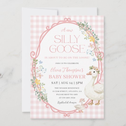 Een Gekke Goose Girl Baby shower Pink Gingham Kaart (Voorkant)