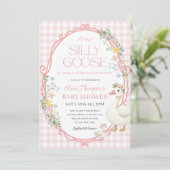 Een Gekke Goose Girl Baby shower Pink Gingham Kaart (Staand voorkant)