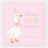 Een Gekke Goose Girl Eerste Verjaardag Roze Party  Vierkante Sticker (Voorkant)