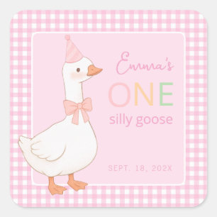 Een Gekke Goose Girl Eerste Verjaardag Roze Party  Vierkante Sticker