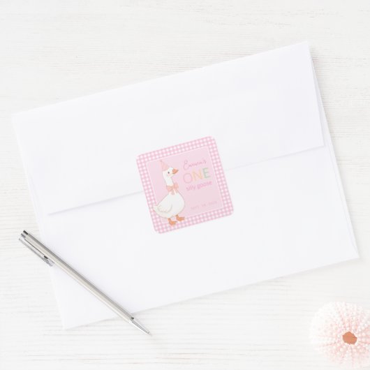 Een Gekke Goose Girl Eerste Verjaardag Roze Party  Vierkante Sticker (Envelop)