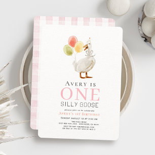 Een Gekke Goose Girl Pink Gingham 1st Birthday Kaart