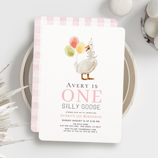 Een Gekke Goose Girl Pink Gingham 1st Birthday Kaart
