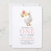 Een Gekke Goose Girl Pink Gingham 1st Birthday Kaart (Voorkant)