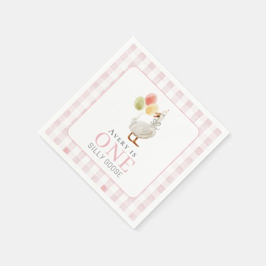 Een Gekke Goose Girl Pink Gingham 1st Birthday Servet (Hoek)