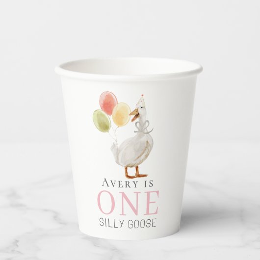 Een Gekke Goose Girl Roze 1e Verjaardag Papieren Bekers (Voorkant)