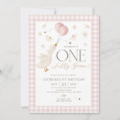 Een Gekke Goose Girls 1e Verjaardag Pink Gingham Kaart (Voorkant)