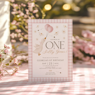 Een Gekke Goose Girls 1e Verjaardag Pink Gingham Kaart