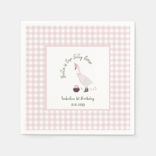Een Gekke Goose Girls Pink Gingham 1e Verjaardag Servet