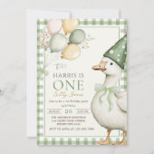 Een Gekke Goose Green Gingham 1e verjaardag Kaart (Voorkant)