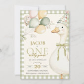 Een Gekke Goose Green Gingham 1e verjaardag Kaart (Voorkant)