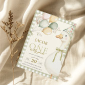 Een Gekke Goose Green Gingham 1e verjaardag Kaart