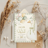 Een Gekke Goose Green Gingham 1e verjaardag Kaart