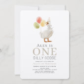 Een Gekke Goose Greige Gingham 1e verjaardag Kaart (Voorkant)