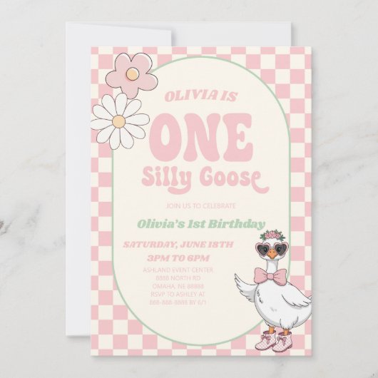 EEN Gekke Goose Modern Retro 1e Verjaardagsfeest Kaart (Voorkant)