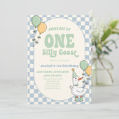 EEN Gekke Goose Modern Retro 1e Verjaardagsfeest Kaart (Staand voorkant)