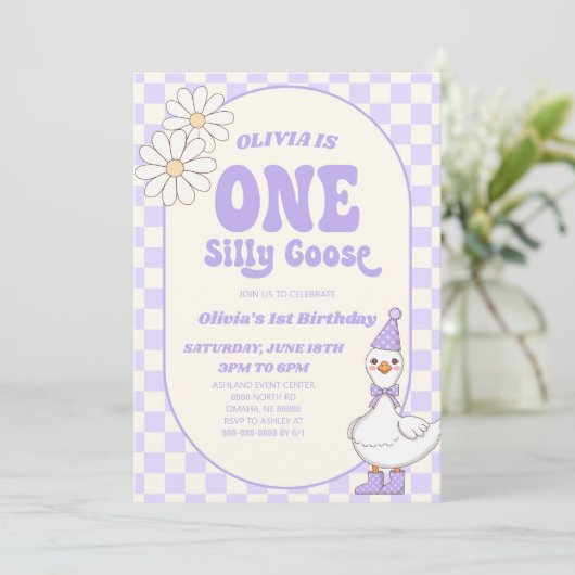 EEN Gekke Goose Modern Retro 1e Verjaardagsfeest Kaart (Staand voorkant)