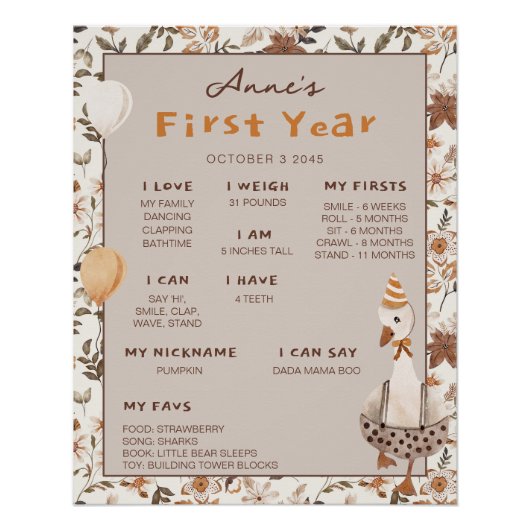 Een Gekke Goose Neutral 1e Verjaardag Milestone Perfect Poster (Voorkant)