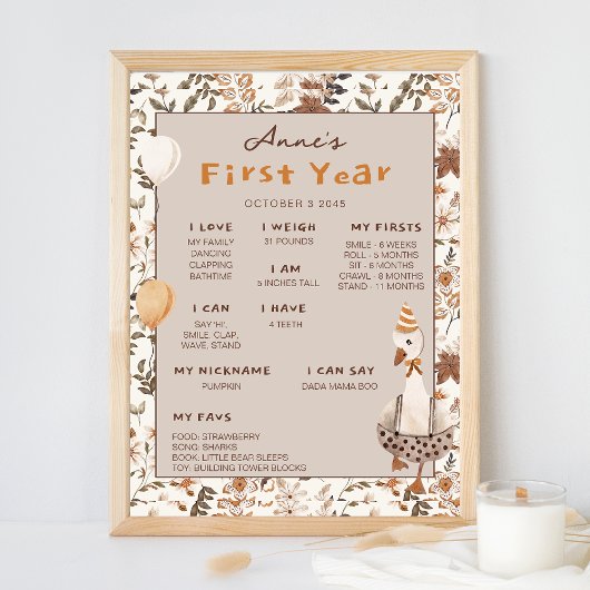 Een Gekke Goose Neutral 1e Verjaardag Milestone Perfect Poster