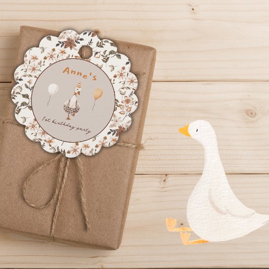 Een Gekke Goose Neutral 1e Verjaardagsfeest Bedankjes Labels