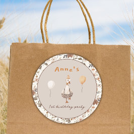 Een Gekke Goose Neutral 1e Verjaardagsfeest Ronde Sticker