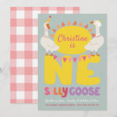 Een Gekke Goose Party Uitnodigen, Meisjes 1e Verja Kaart (Voorkant / Achterkant)