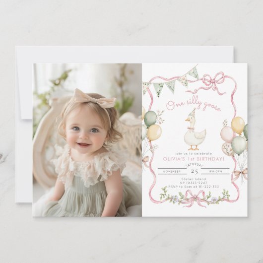 Een Gekke Goose Pastel Meisje 1e Verjaardag Foto Kaart (Voorkant)
