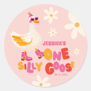 Een Gekke Goose Pastel Roze Kinderen Verjaardagsfe Ronde Sticker