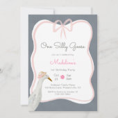 Een Gekke Goose Pink Bow 1e verjaardagsfeestje Kaart (Voorkant)