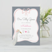 Een Gekke Goose Pink Bow 1e verjaardagsfeestje Kaart (Staand voorkant)