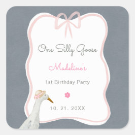 Een Gekke Goose Pink Bow 1e verjaardagsfeestje Vierkante Sticker