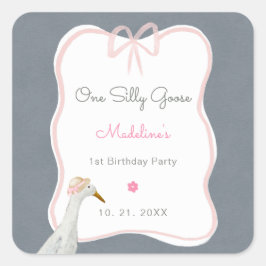 Een Gekke Goose Pink Bow 1e verjaardagsfeestje Vierkante Sticker