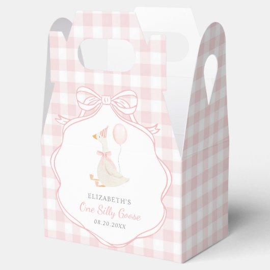 Een Gekke Goose Pink Bow Eerste Verjaardag Bedankdoosjes (Geopend)