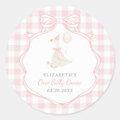 Een Gekke Goose Pink Bow Eerste Verjaardag Ronde Sticker (Voorkant)