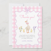 Een Gekke Goose Pink Gingham 1st Birthday Bedankkaart (Voorkant)
