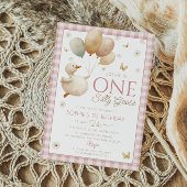 Een Gekke Goose Pink Gingham 1st Birthday Kaart