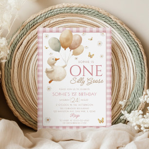 Een Gekke Goose Pink Gingham 1st Birthday Kaart