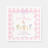 Een Gekke Goose Pink Gingham 1st Birthday Servet (Voorkant)