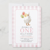Een Gekke Goose Pink Gingham Girl 1e verjaardag Kaart (Voorkant)