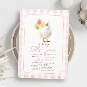 Een Gekke Goose Pink Gingham Girl Baby shower Kaart