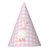 Een Gekke Goose Pink Gingham Girl Eerste Verjaarda Feesthoedjes (Voorkant)