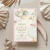 Een Gekke Goose Pink Gingham Girl's 1e verjaardag Kaart