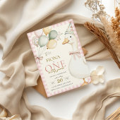 Een Gekke Goose Pink Gingham Girl's 1e verjaardag Kaart