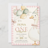 Een Gekke Goose Pink Gingham Girl's 1e verjaardag Kaart (Voorkant)