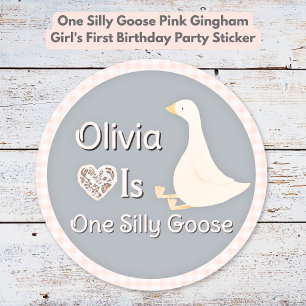 Een Gekke Goose Pink Gingham Girl's verjaardagsfee Ronde Sticker